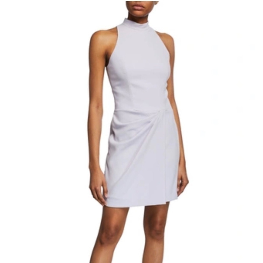 Halston Heritage Sleeveless Mock-neck Drape-front Mini Dress Lavender Ice Size 4